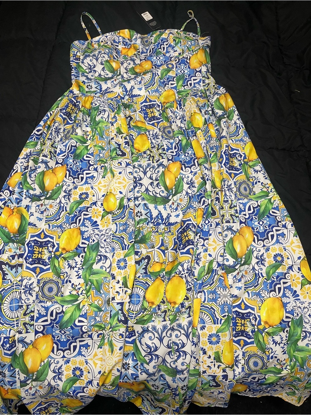 Fashion Nova Lemon Print Maxi Dress - Blue, Yellow & Green